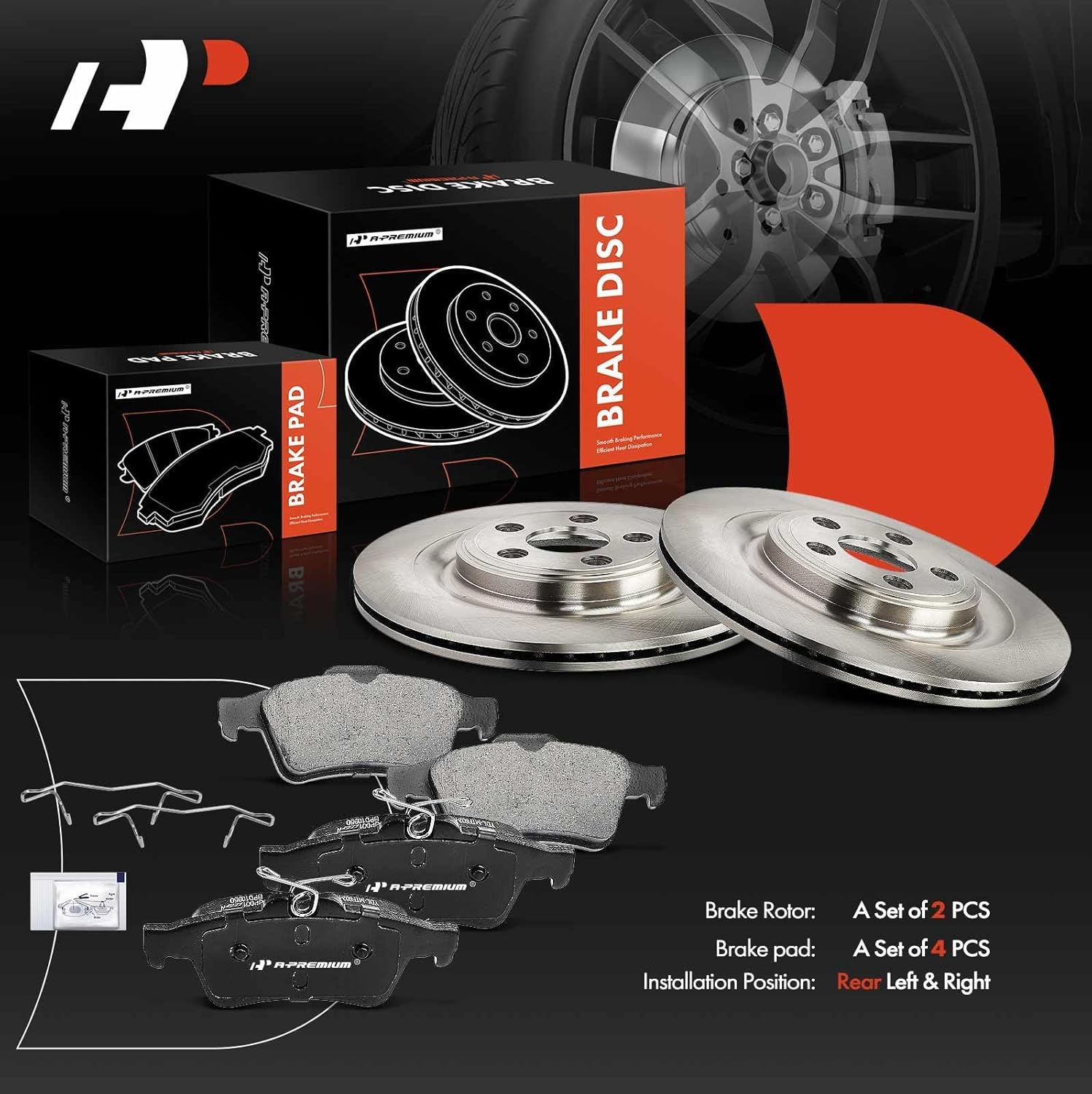 A-Premium 12.83 in (326 mm) Rear Vented Disc Brake Rotors + Ceramic Pads Kit Compatible with Select Jaguar Models - XF 2009-2016, XJ, XK, S-Type, Super V8, Vanden Plas, XJ8, XJR, XKR, 6-PC Set