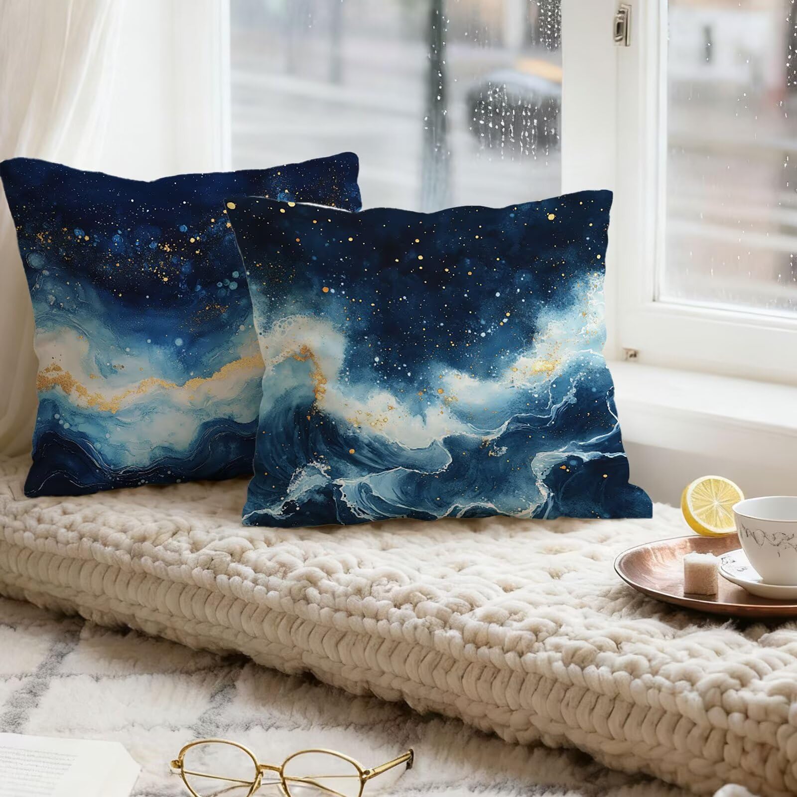Azul Marino Funda Cojin 60x60 Blanco Funda Almohada 60x60 Cojines Sofa Súper Suave Fundas Cojines Decorativos Fundas Almohadas 4 Piezas Cervicales y Cuello, para Hogar Cama Salon Decoracion E - 661