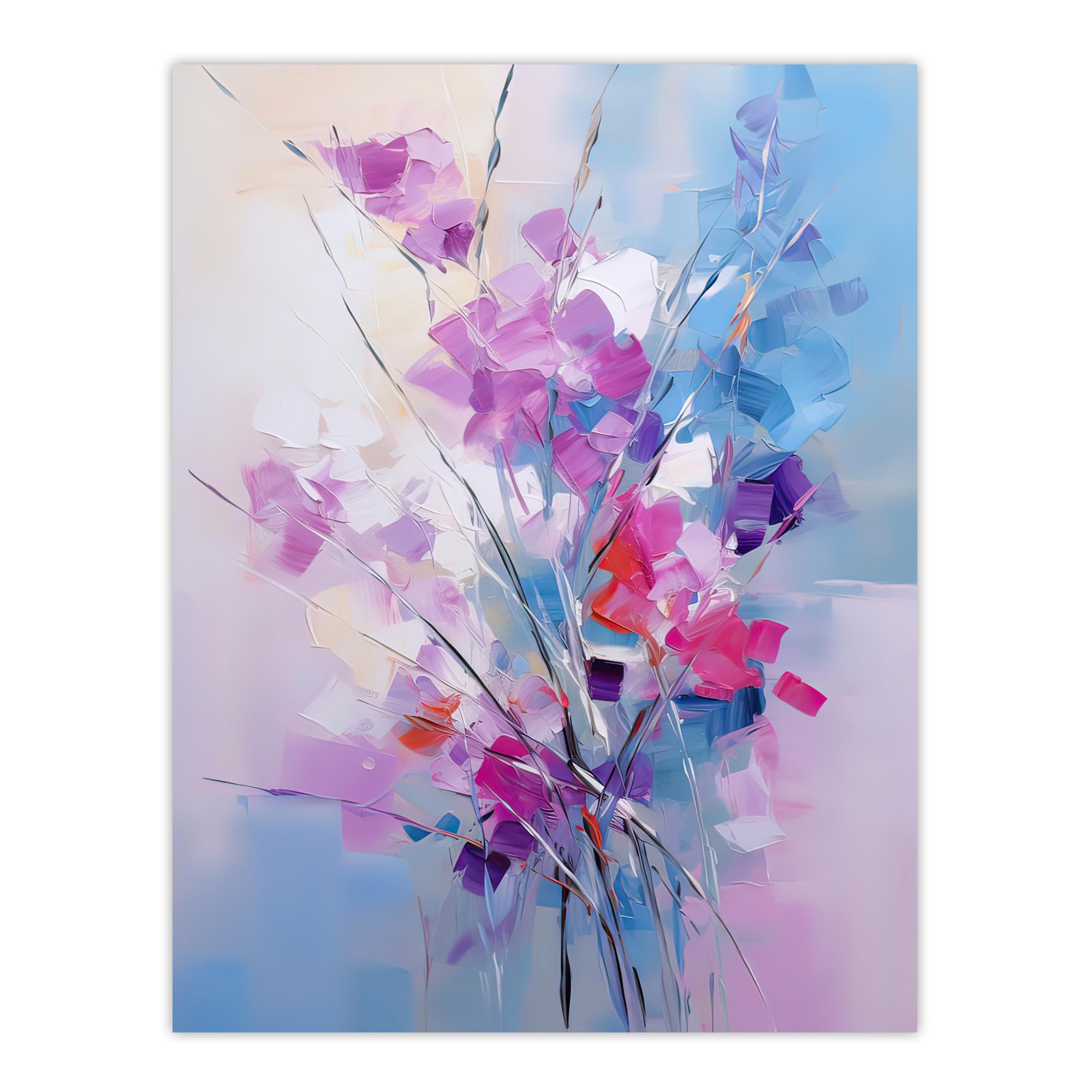 Artery8 Abstract Wildflower Bouquet Oil Painting Palette Knife Purple Blue Pink Pastel Colour Floral Artwork Large Wall Art Poster Print Thick Paper 18X24 Inch