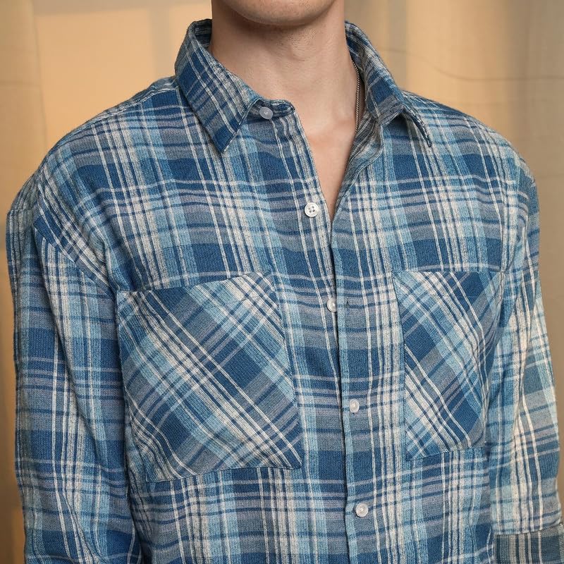 Image of CAHOOT Men's Gingham Shirt | Casual Wear | Spread Collar | Long Sleeve | Button Closure | Shirt Crafted with Comfort Fit for Everyday Wear