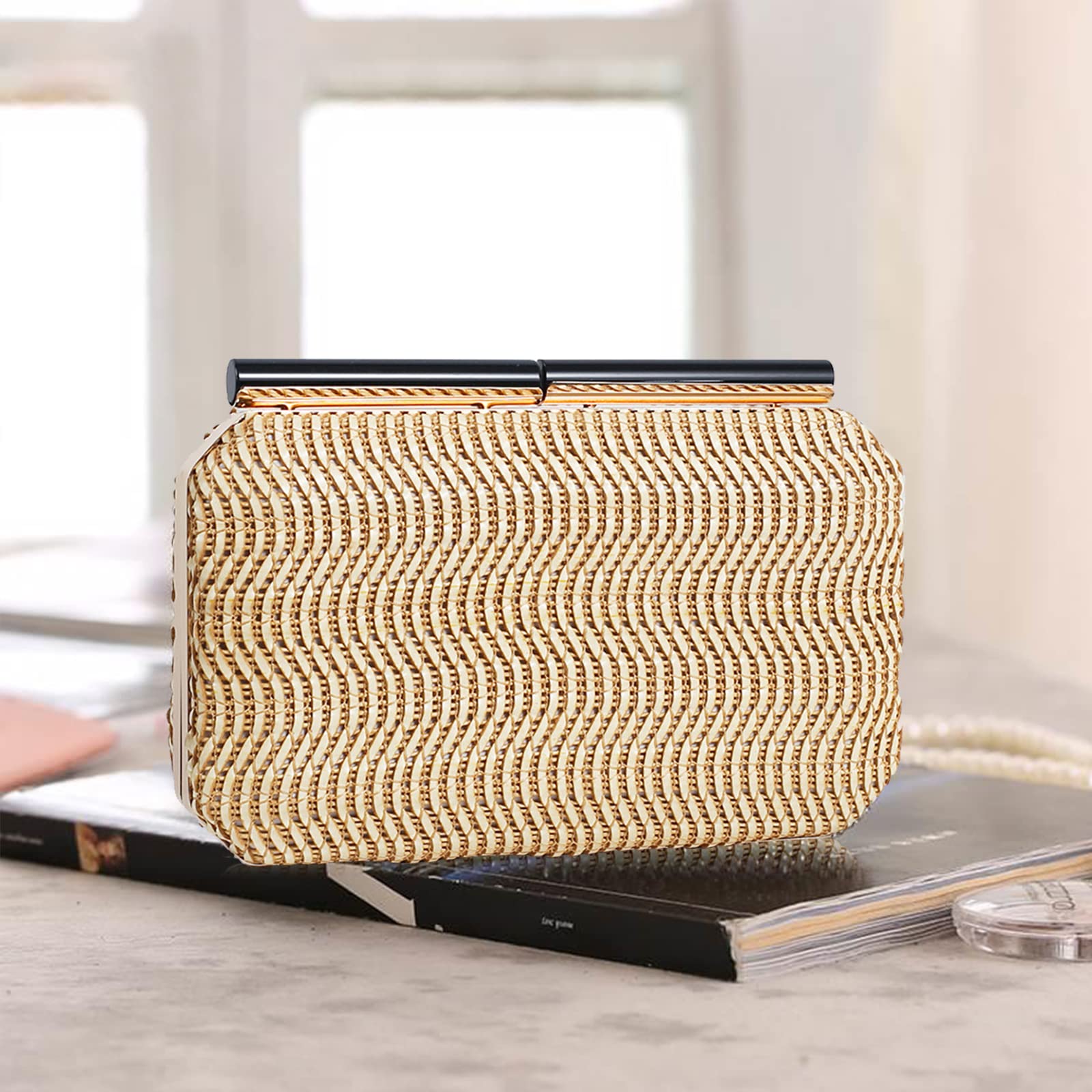 Bolsa de Noche para Mujer Elegante Bolso de Mano Bolso de Fiesta Pequeña Bolsa de Cadena Bolso Bandolera PU Cuero Bolso de Hombro para Fiesta de Graduación Boda Banquete Amarillo Claro