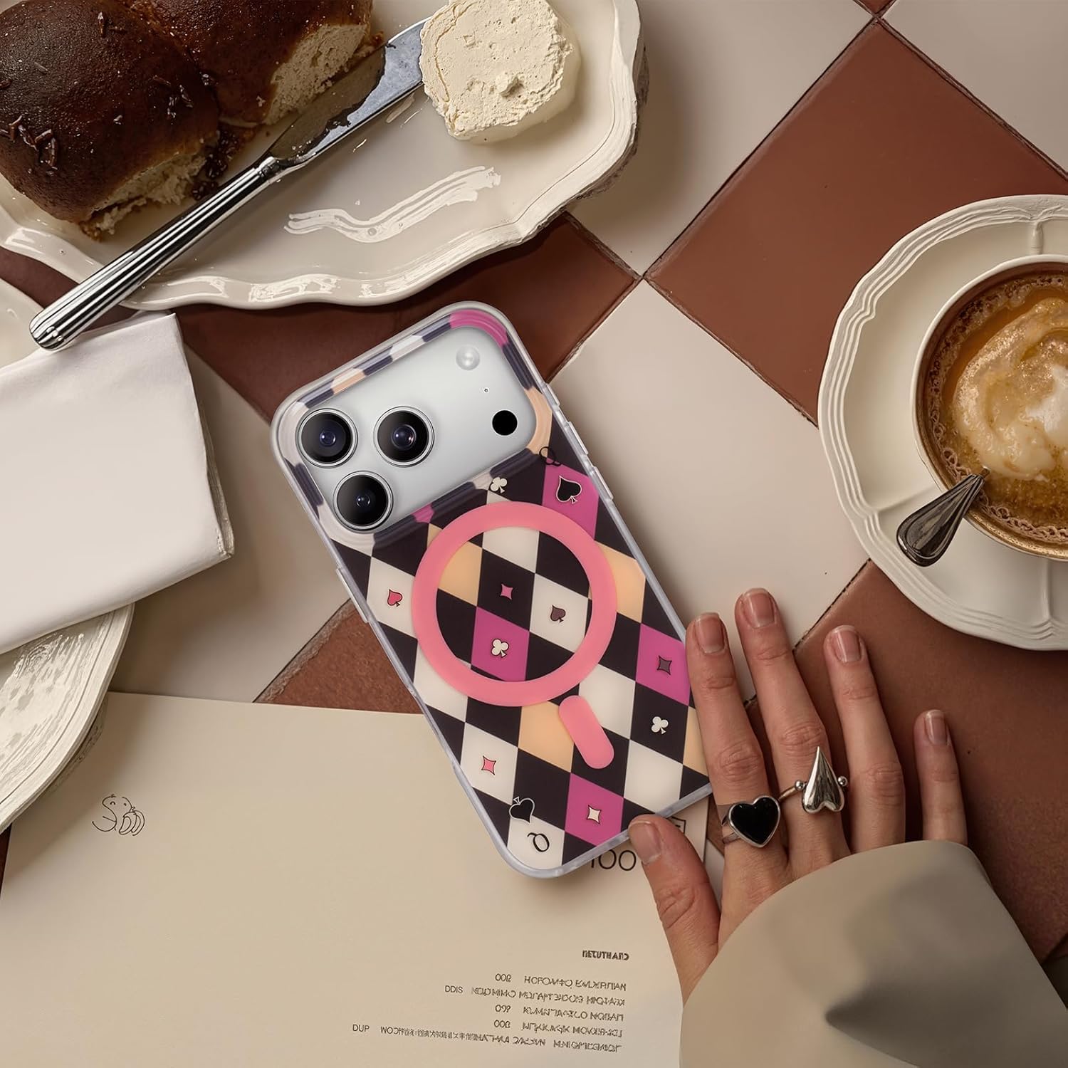 NIMASO for iPhone 17 Case, Girly Pink Black Poker Patten for Women Girls, Compatible with MagSafe, iPhone 17 Case Girl