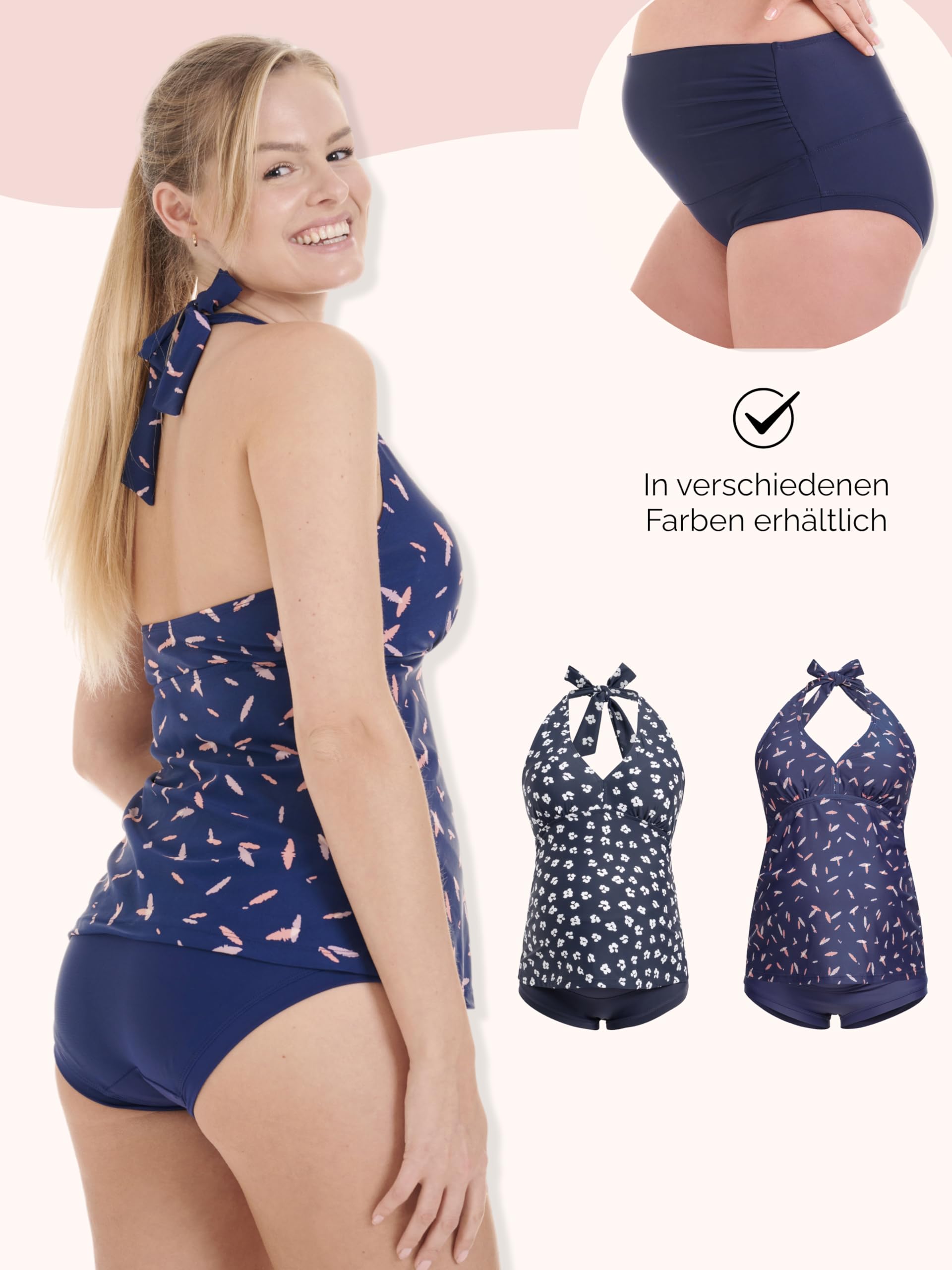 Herzmutter Umstandstankini Schwangerschafts-Badeanzug Neckholder Zweiteiler Überbauchhose-Panty