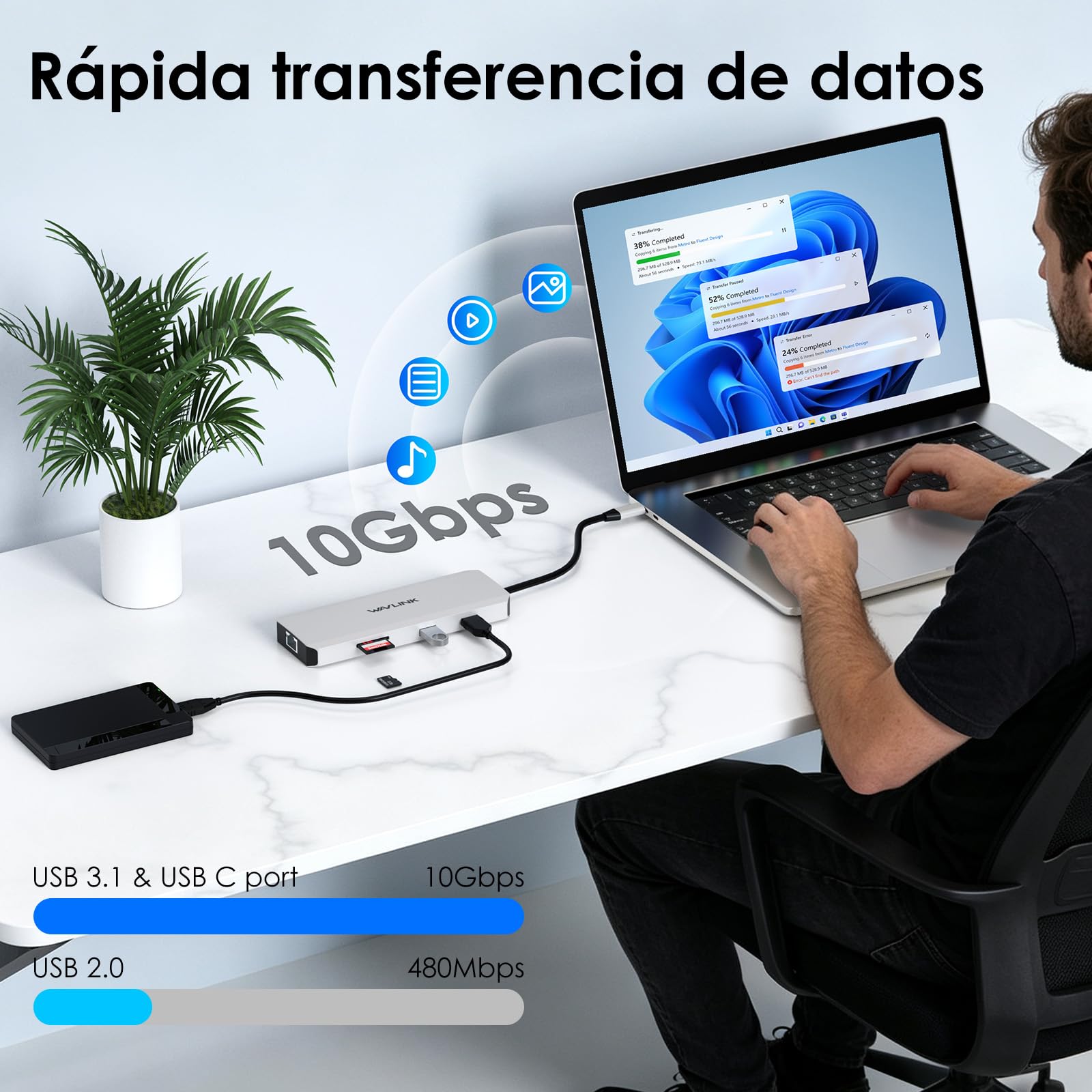 WAVLINK Stacja dokująca do laptopa, stacja dokująca z dwoma portami HDMI | Dual 4K 60Hz, 125 W wejście PD, 2,5 G Ethernet, 2 × USB-A 10 Gbit/s, SD 4.0 312 MB/s, kompatybilny tylko z systemem Windows