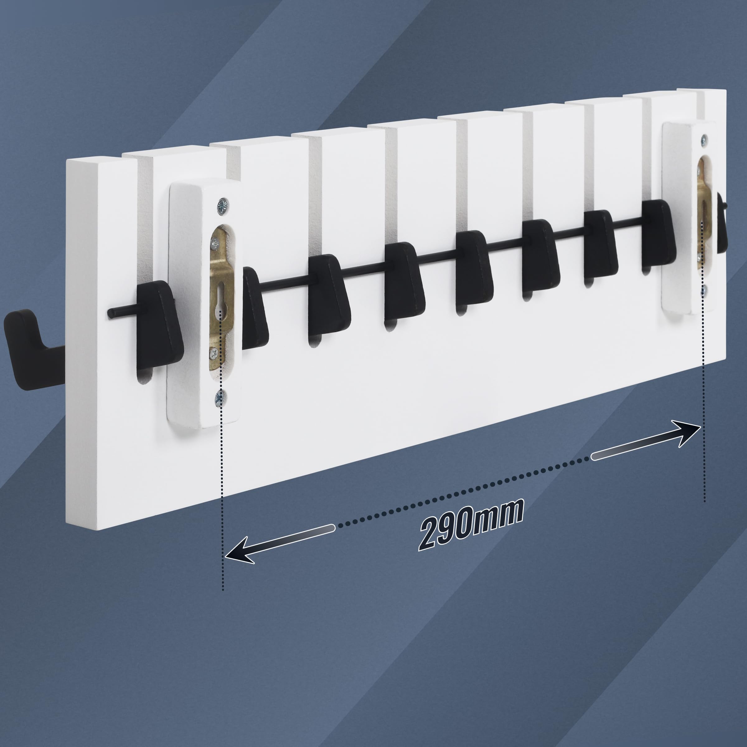 RICOO Garderobenleiste Wandgarderobe Kindergarderobe Piano Design ausklappbar WM1886-L Garderobe Wand Hakenleiste Kleiderhaken klappbar 9 Haken Holz Klavier Garderobenhaken