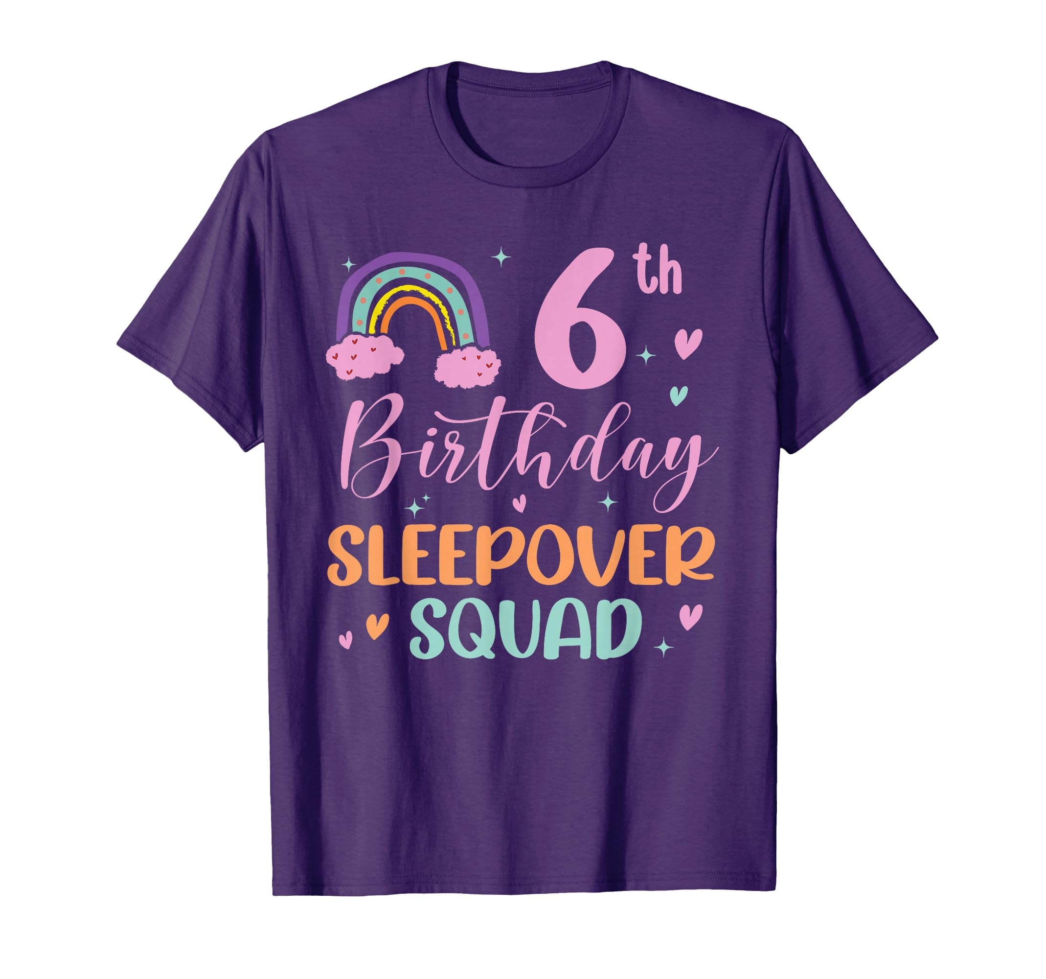 6th Birthday Rainbow Sleepover Squad Pajamas Slumber Girls T-Shirt