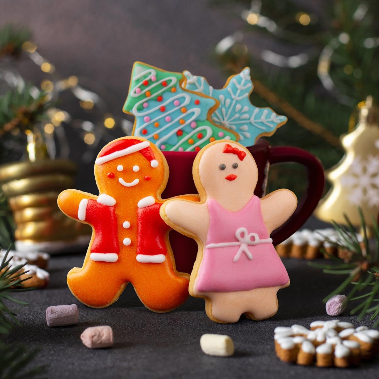 Juego de cortadores de galletas de Navidad, 12 piezas de acero inoxidable de metal, cortadores de galletas de Navidad, hombres de jengibre, árbol de Navidad, copo de nieve, bastón de caramelo, cara de