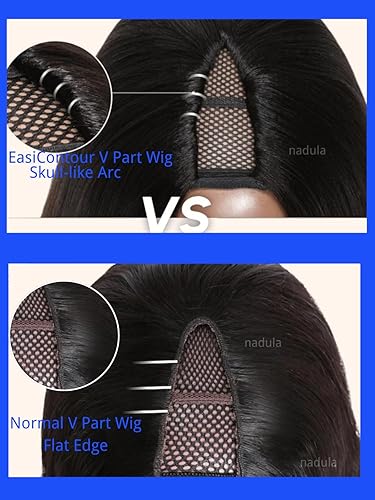 Miniatura 4 de Nadula Peluca de cabello humano lacio con parte en V, sin pegamento, sin dejar fuera, pelucas mejoradas con parte en U para mujeres, pelucas de Yaki