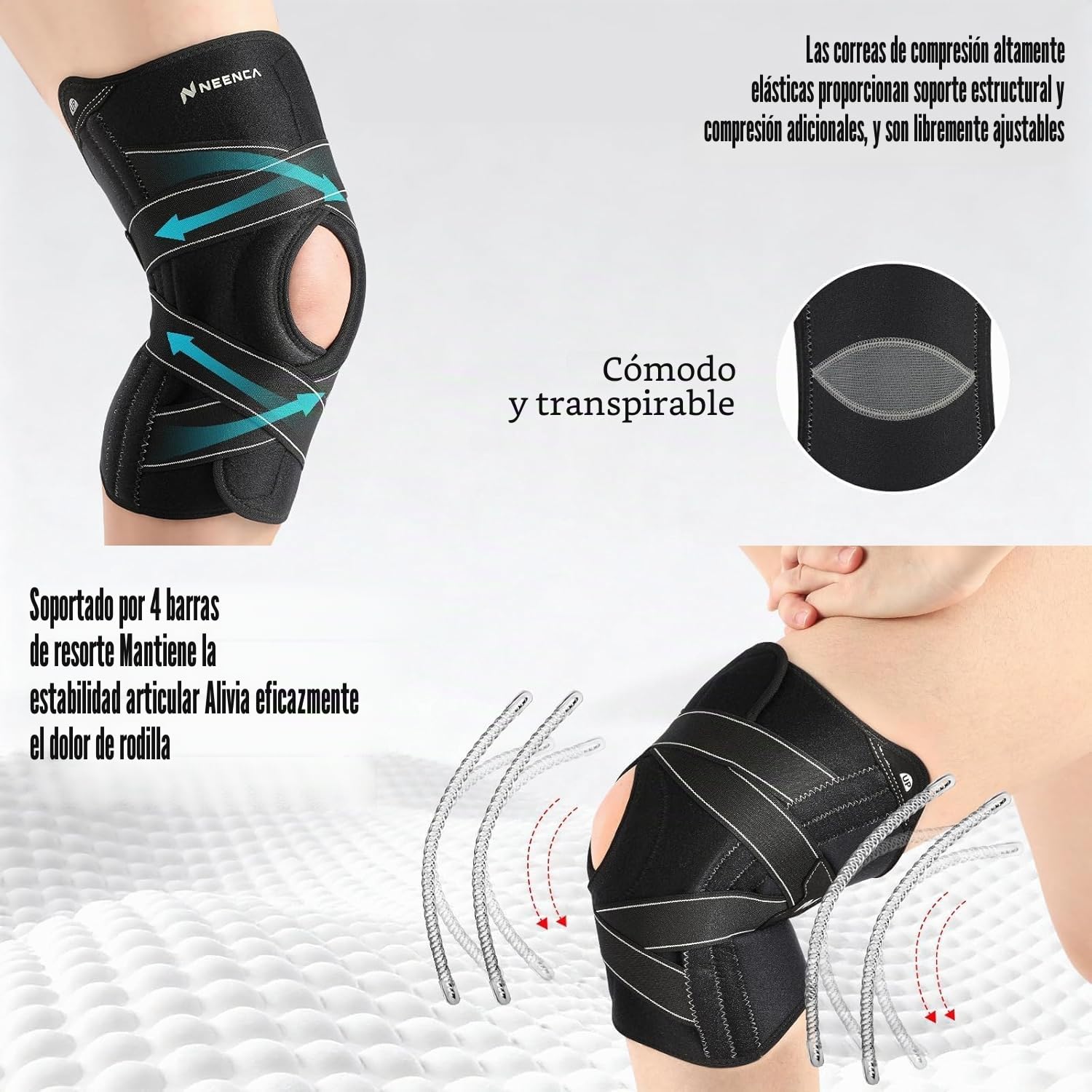 NEENCA rodilleras,Rodillera compresión con X-correas diseño-ACL, MCL, PCL,Desgarro de menisco & Artritis Dolor Alivio,Estabilizador Articulación con estabilizadores laterales & Rótula Gel Almohadillas