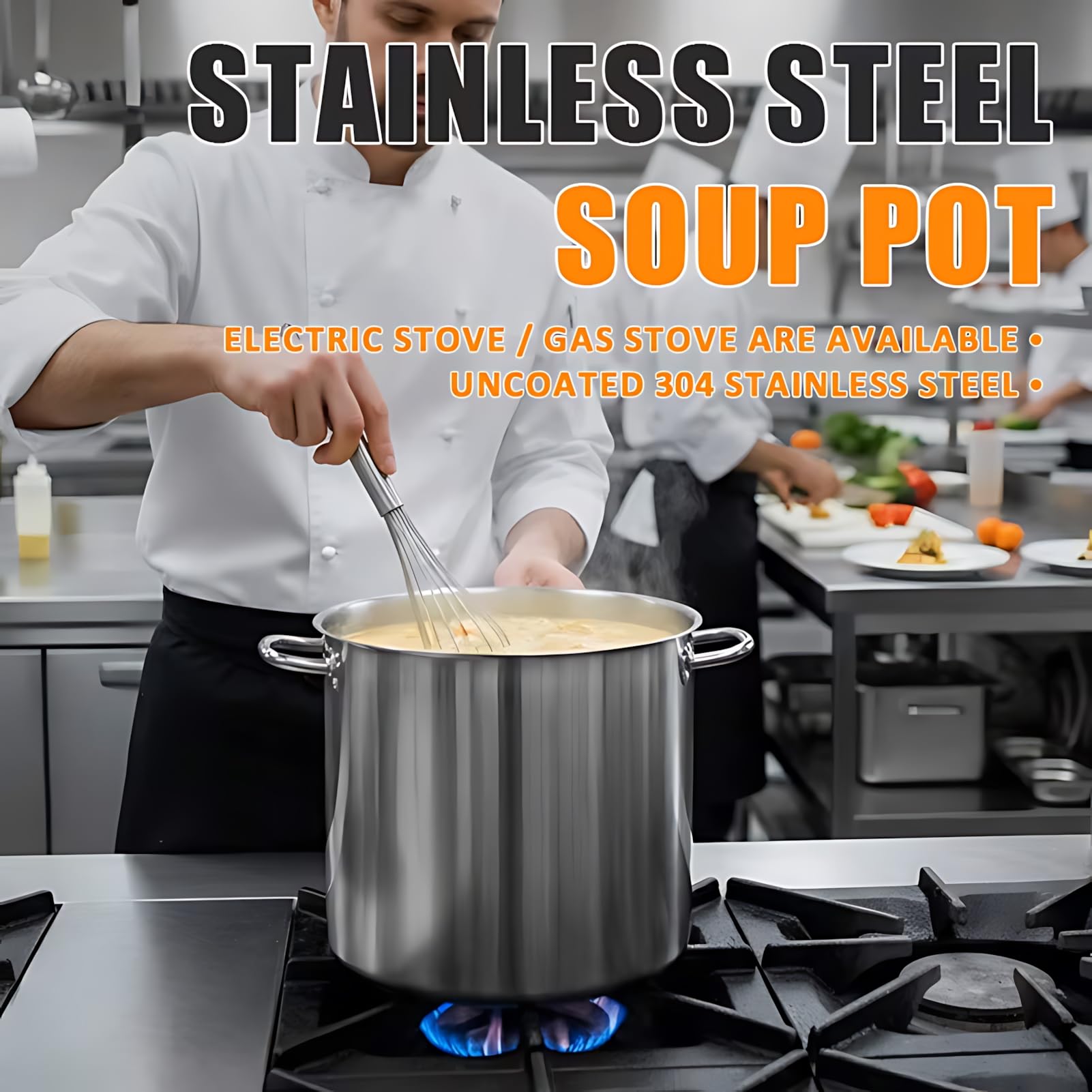 Pentola in acciaio inox resistente, grande pentola commerciale con coperchio e manico per fornelli a induzione e a gas, ideale per zuppe e stufati