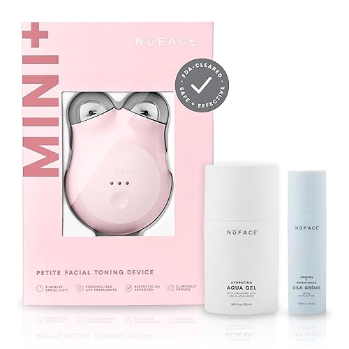 NuFACE MINI+ Microcurrent Facial Device Kit - FDA Cleared Face Sculpting & Skin Tightening Device to Contour, Lift & Tone + Microcurrent Gel Activator & Silk Creme - Sandy Rose - Sandy Rose