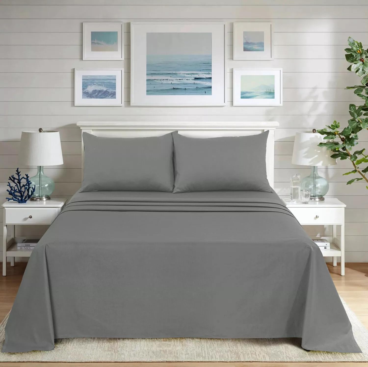 Black Horse Flat Sheet - Poly Cotton Easy Care Soft Brushed Microfibre Fabric - Wrinkle, Shrinkage and Fade Resistant | Hotel Quality Bedding Sheet - Grey