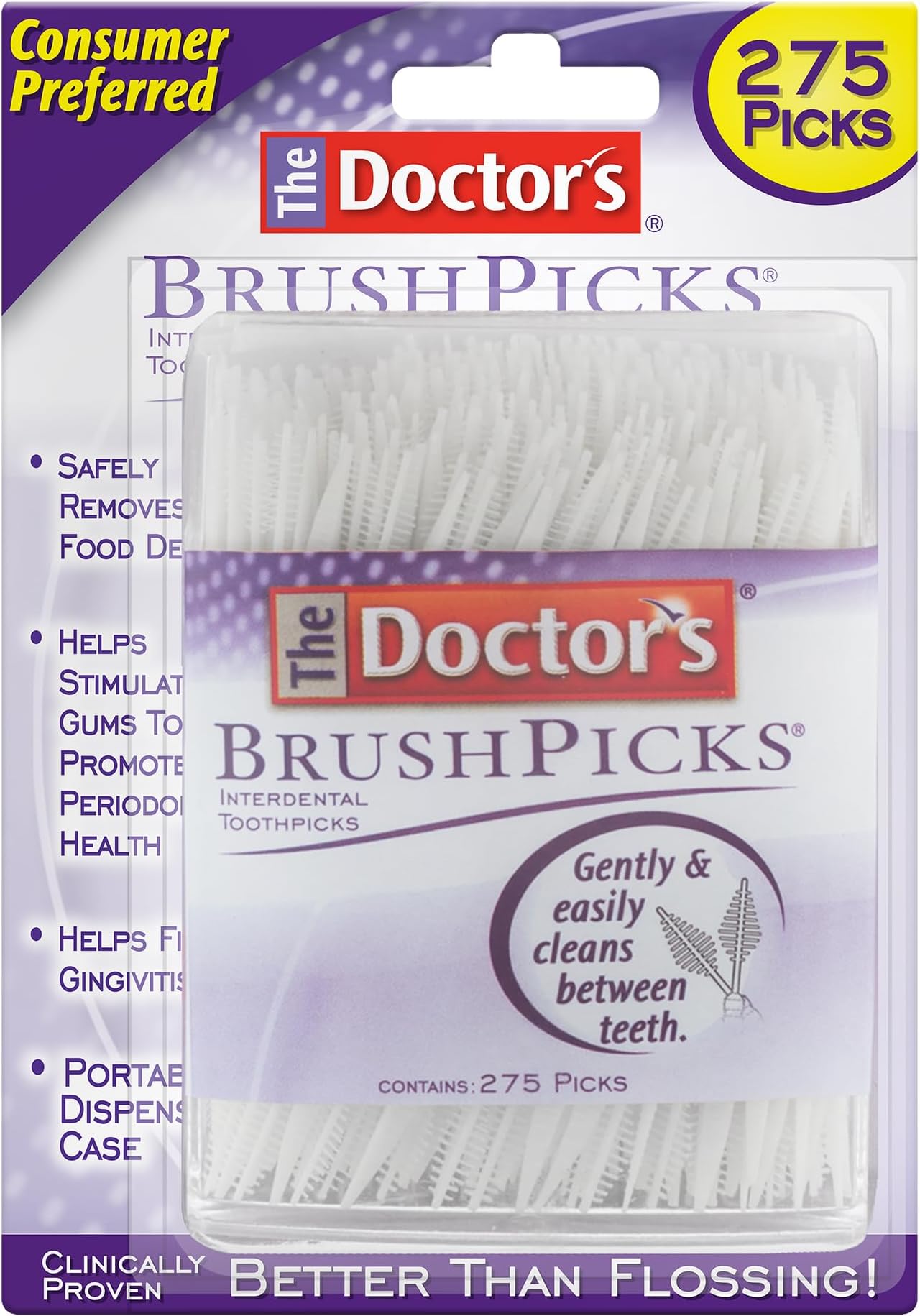 BrushPicks Interdental Toothpicks, Helps Fight Gingivitis, 275 Count (Pack of 12), White