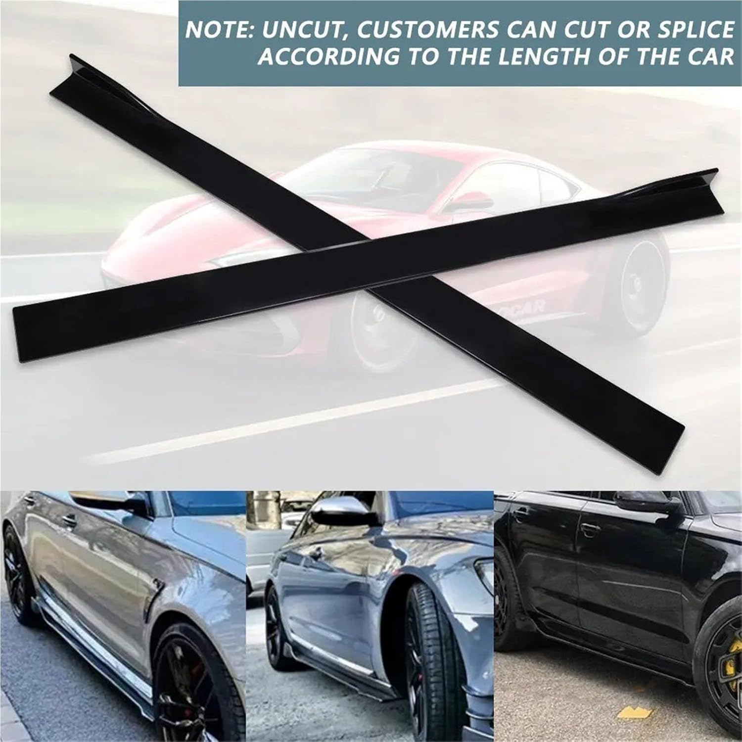 ランサー エボリューション エクリプス用 6PCS 2M ユニバーサル サイドスカート エクステンション ロッカーパネル リップスプ