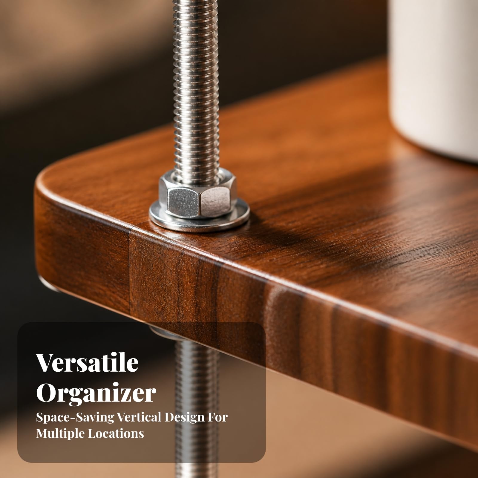 Scaffale a Ripiani Regolabile Elegante Rack da Tavolo con Finitura Finitura Legno Saldispazio Tazze per Caffè, Piano, L