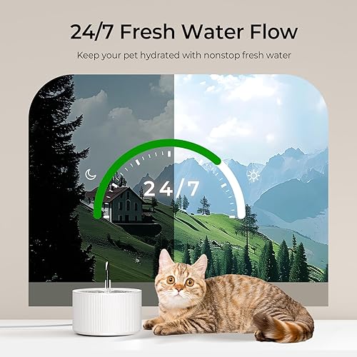 Miniatura 4 de Voluas Fuente de agua de cerámica para gatos, fuentes para gatos de 2.2 L74 onzas para beber en interiores, dispensador automático de agua para
