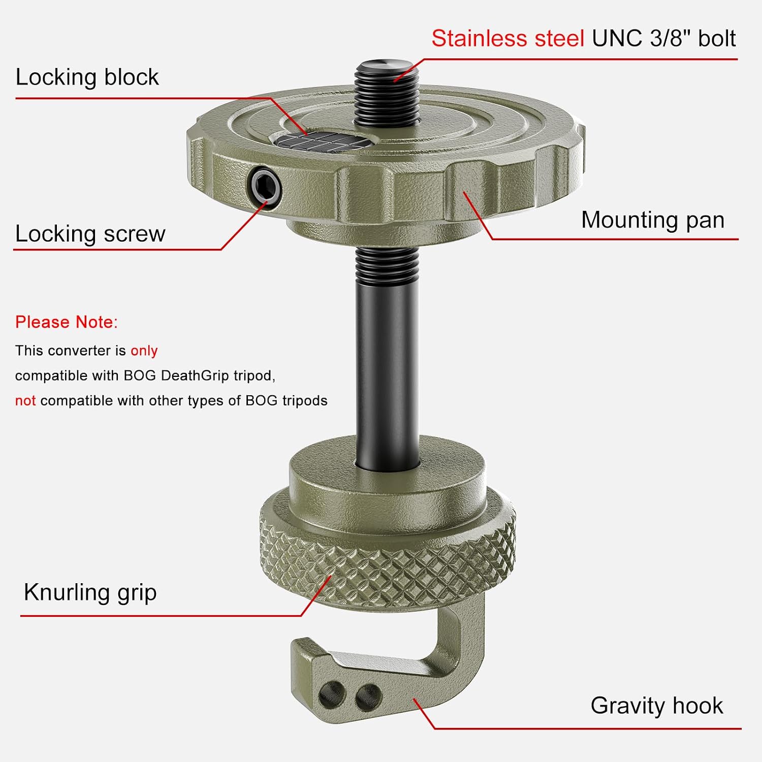 EVUMO Ball Head Conversion Kit for BOG DeathGrip Tripod, 6061-T6 Aluminum Ball Head Converter Adapter and Arca Swiss Saddle Mount Plate Complete Kit Combo for BOG Shooting Tripod (Green)