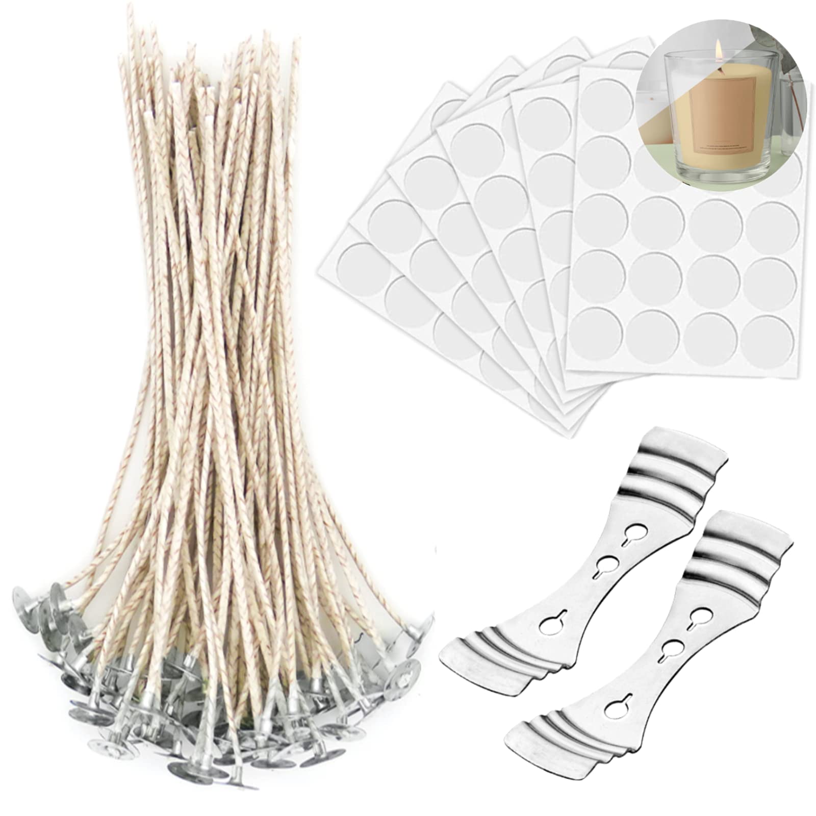 KOOLPUG Candle Wicks, 120 Pcs Organic Soy Pre-Waxed 100% Cotton Candle Wicks with 2Pcs Wick Holder, Vegan Friendly Perfect for DIY Candle Making (20cm)