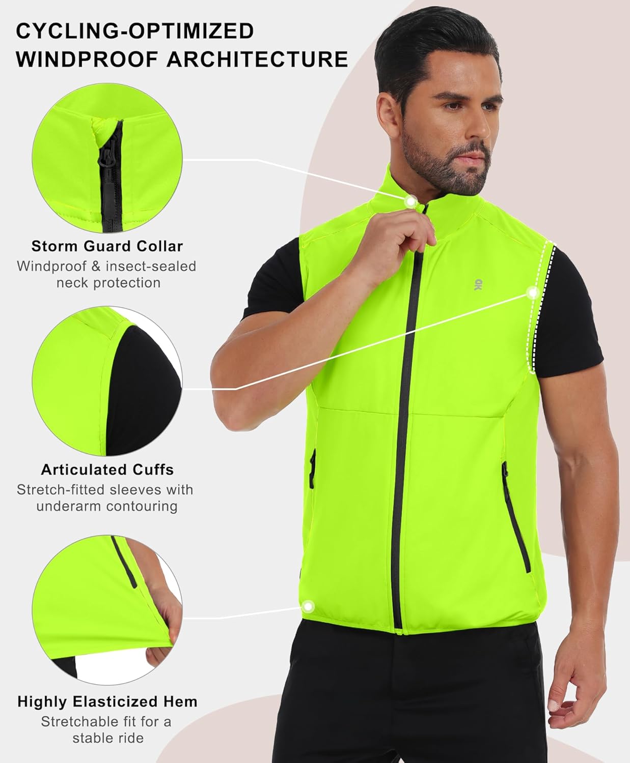 Little Donkey Andy Men's Water-resistant Outerwear Vests, Stretch Windproof Vest for Cycling, Running, Golf