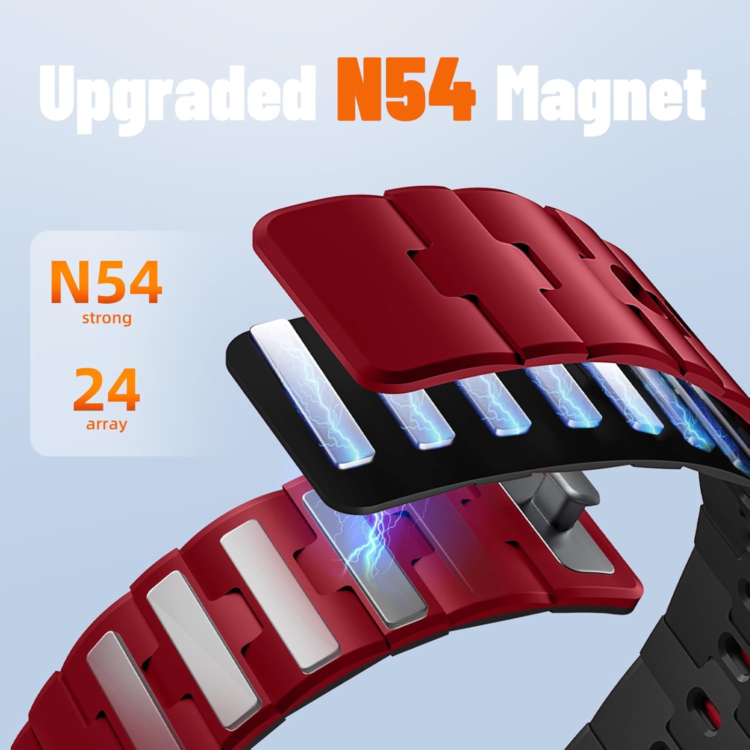 Bandletic 20mm No Gap Breathable Magnetic Silicone Band for Men Compatible with Samsung Galaxy Watch 7 6 5 4 FE 40mm 44mm/for Galaxy Watch 6 4 Classic 43mm 47mm 42mm 46mm/Watch 5 Pro 45mm, Red/Black - Image 3