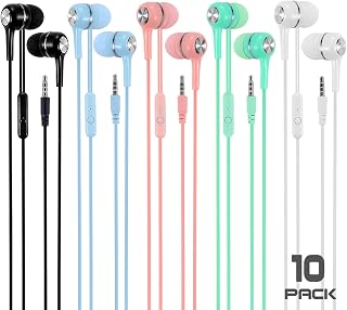 Earbuds Headphones with Microphone 10 Pack, Wired Bass Noise Isolation Earphones with Mic Compatible with iPhone, iPod, iPad, Samsung, Android Smartphones, MP3 Players Fits Most 3.5mm Jack (10Packs)