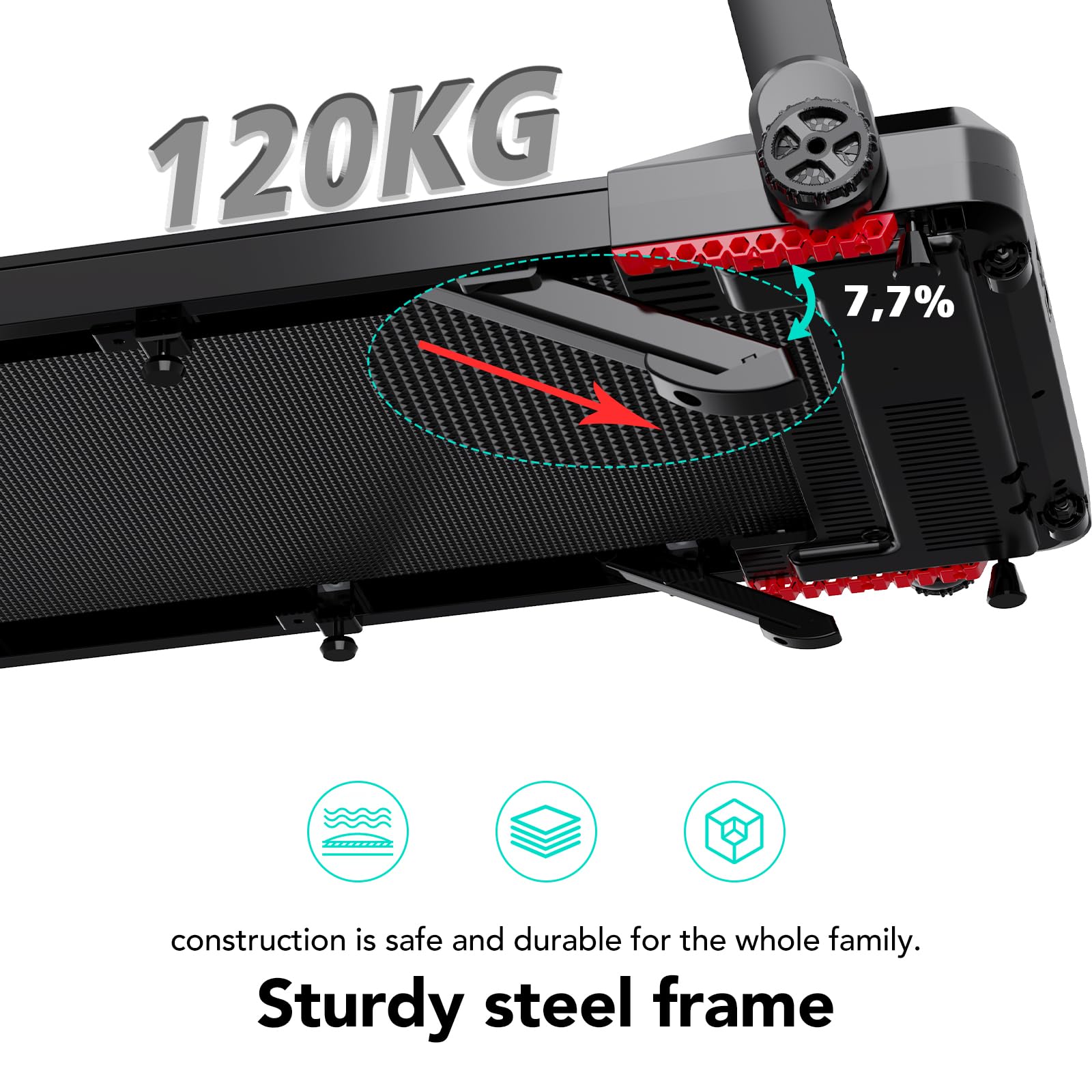 CITYSPORTS Tapis de Course,Tapis Roulant Pliable 12 km/h,avec Affichage LED,APP et 360° Tablet Holder,Walking Pad Compact pour la Maison et Le Bureau (Black & Red)