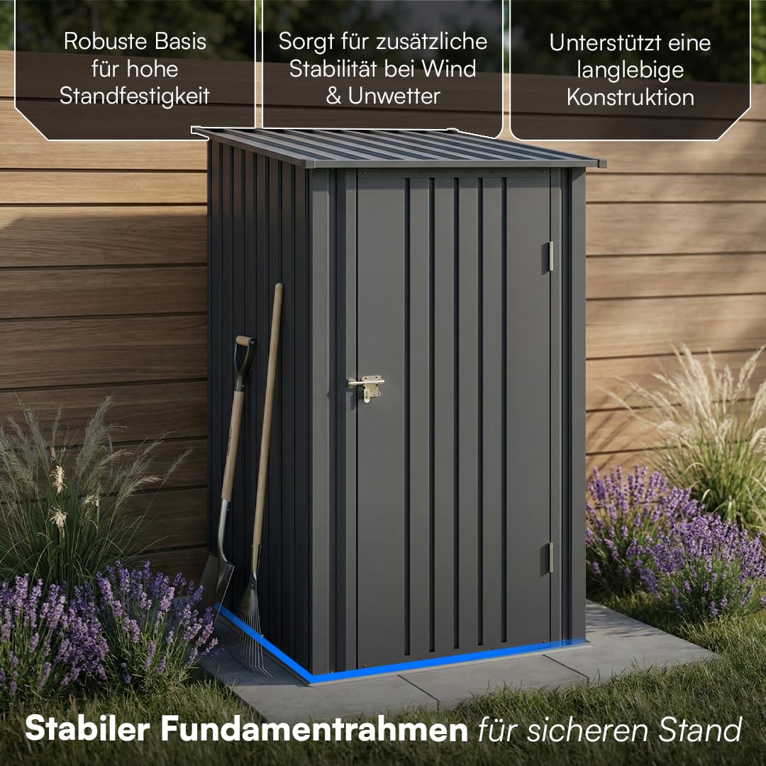 STEELSØN Timir Gerätehaus Metall – Geräteschuppen mit Pultdach – Gartenhaus 160x103x100cm (HxTxB) – Gartenschuppen Anthrazit – Gartenhütte Zinkstahlrahmen – Gerätehütte rostfrei – Schuppen Garten