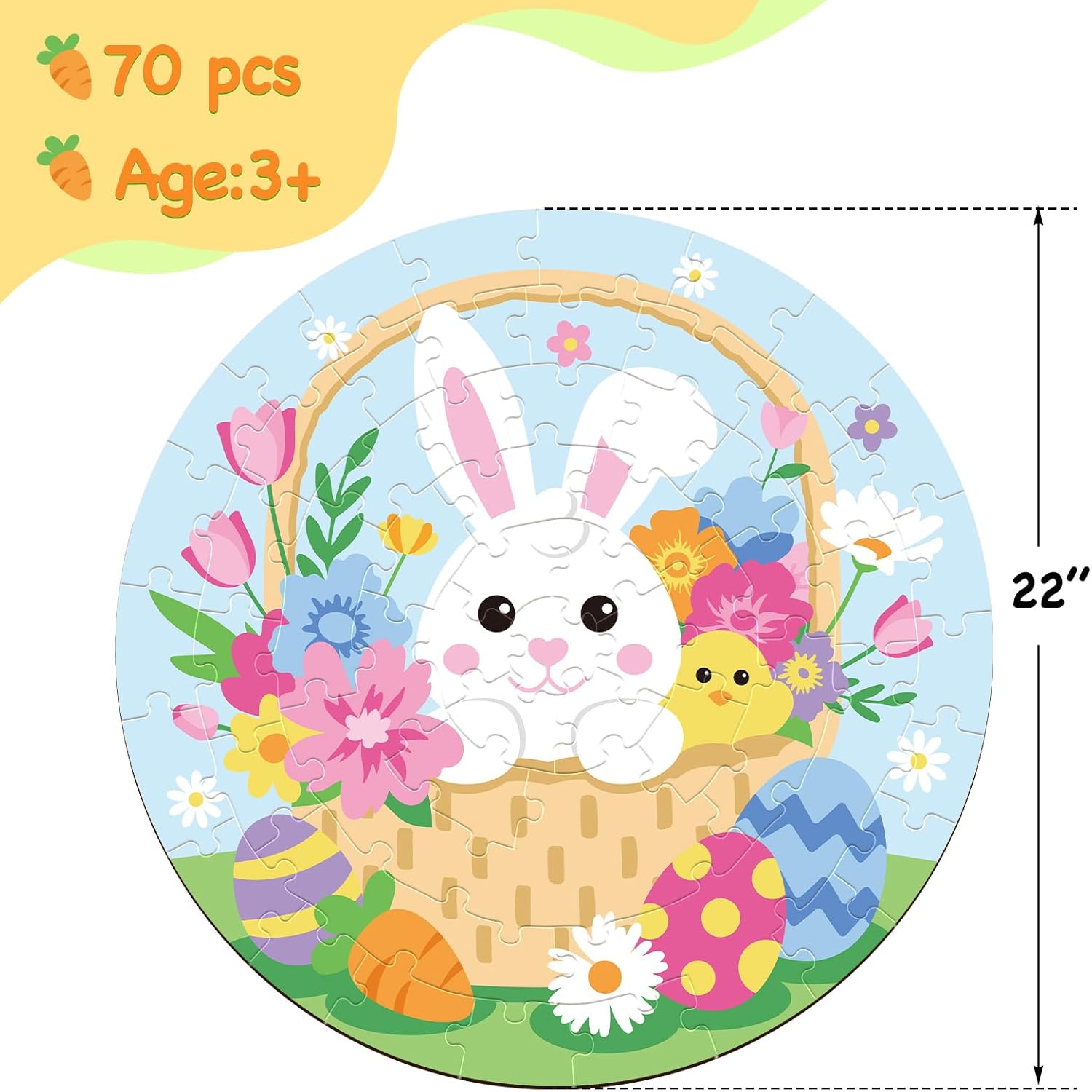 CiyvoLyeen Easter Floor Puzzles for Kids Large Bunny Eggs Jigsaw Puzzles Double Sided St. Patrick's Day Floor Puzzle Toys Toddlers Ages 3 and up Easter Gifts Party Favors 70 Pieces 22"