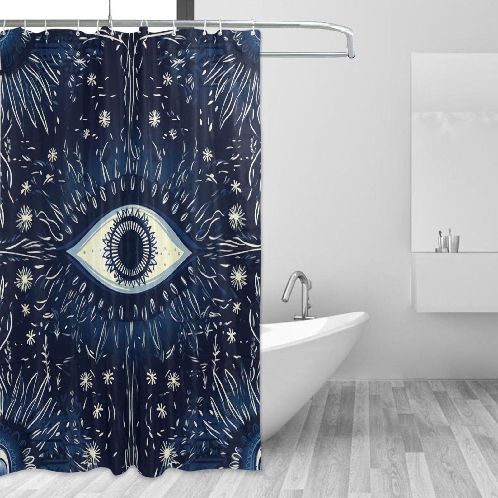 Rideau de douche tissu lavable 157x183 cm avec 12 crochets pour salle de bain