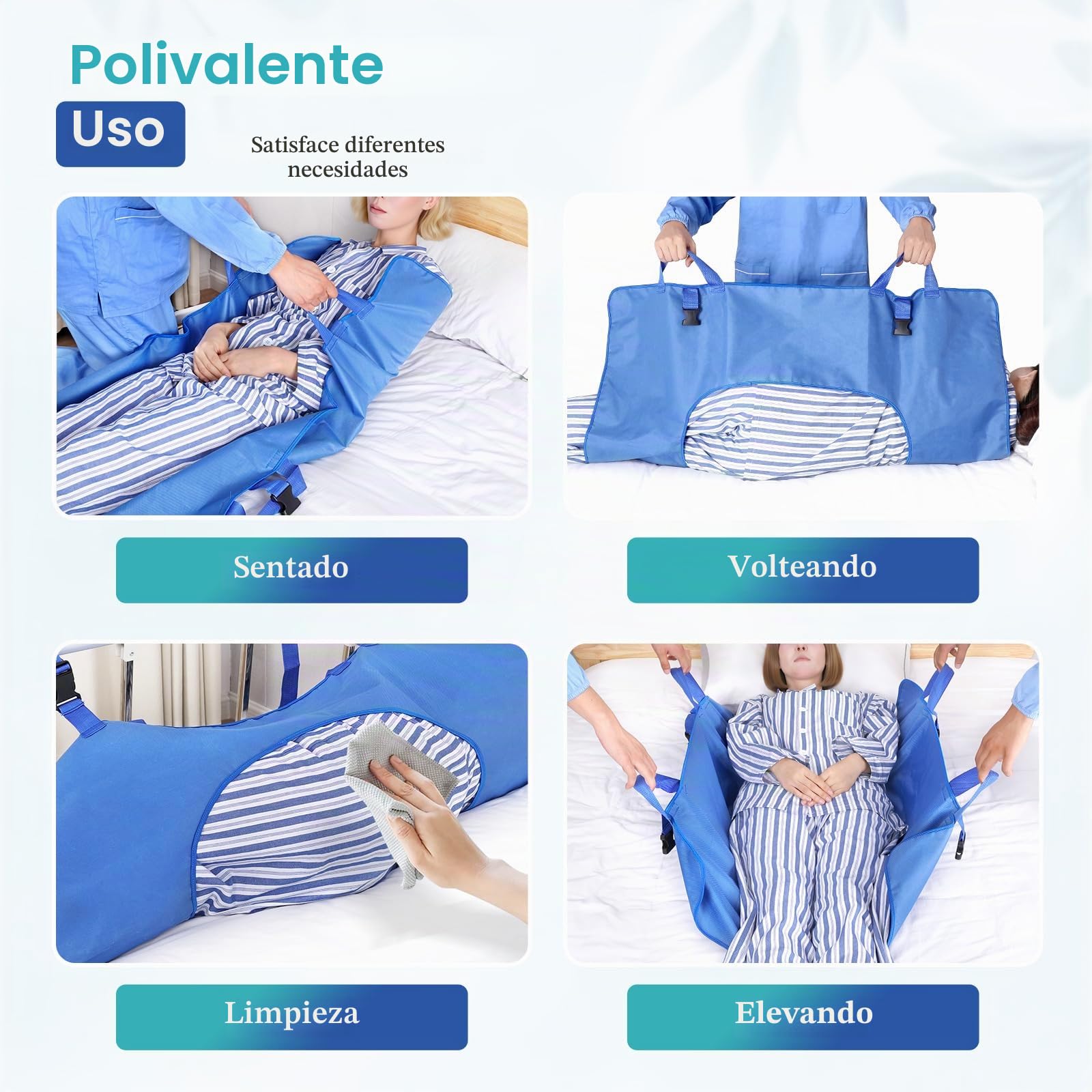 Almohadilla de posicionamiento con asas reforzadas, sábana de transferencia multiusos para girar, levantar y reordenar, para ancianos y pacientes