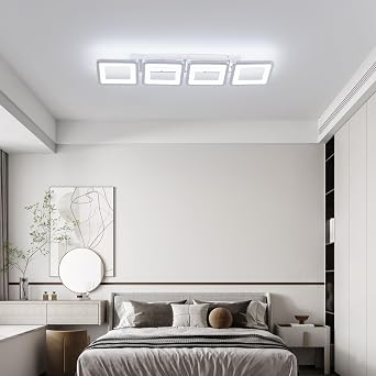 Modern Ceiling Light LED, 69cm Silver LED Dimmable Ceiling Lights Fixtures with Remote Control, 4-Square Silver Lamp for Dining Room Bedroom Office Kitchen Living Room Light - 52W [Energy Class E]