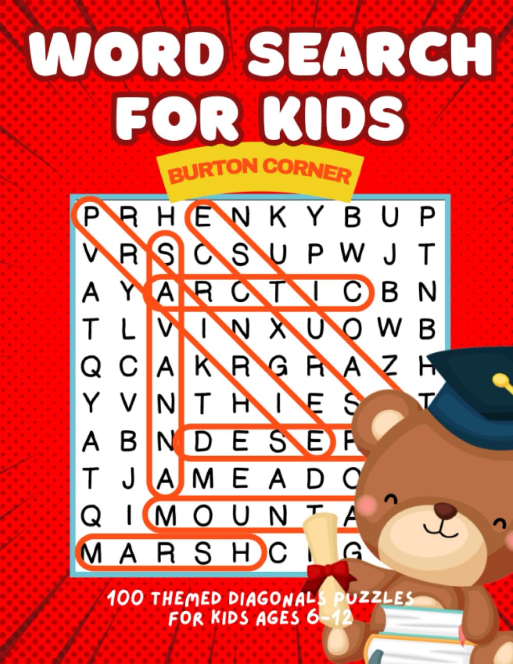 Word Search for Kids: Large Print 100 Themed diagonals puzzles bonus animals coloring pages for kids