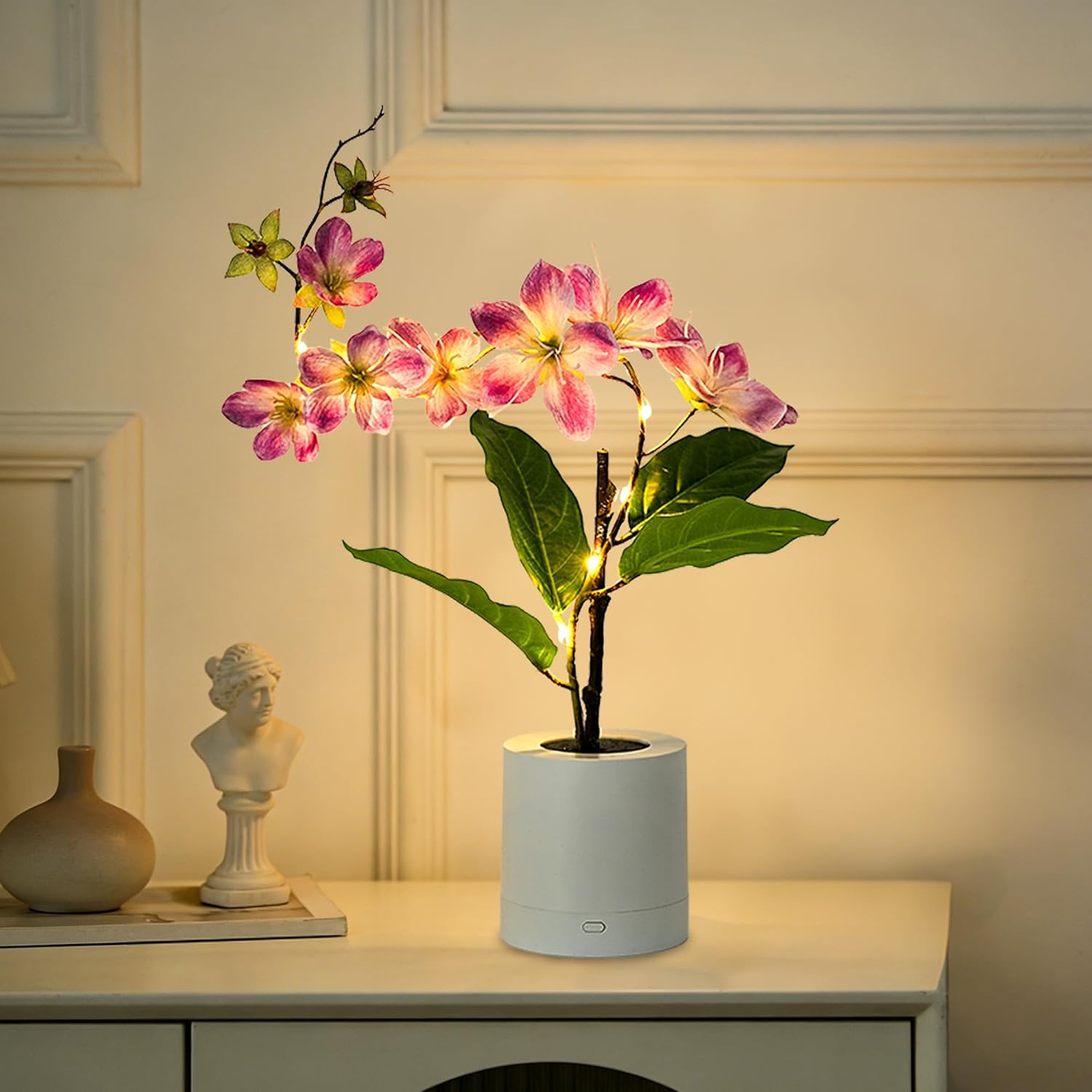 WSYEAR Purple Artificial Jasmine LED Flower Pot - Lighted Floral Decor for Wedding, Christmas, Home Decor,Night Light for Bathroom Kitchen Office Living Room Table Decor Indoor Outdoor