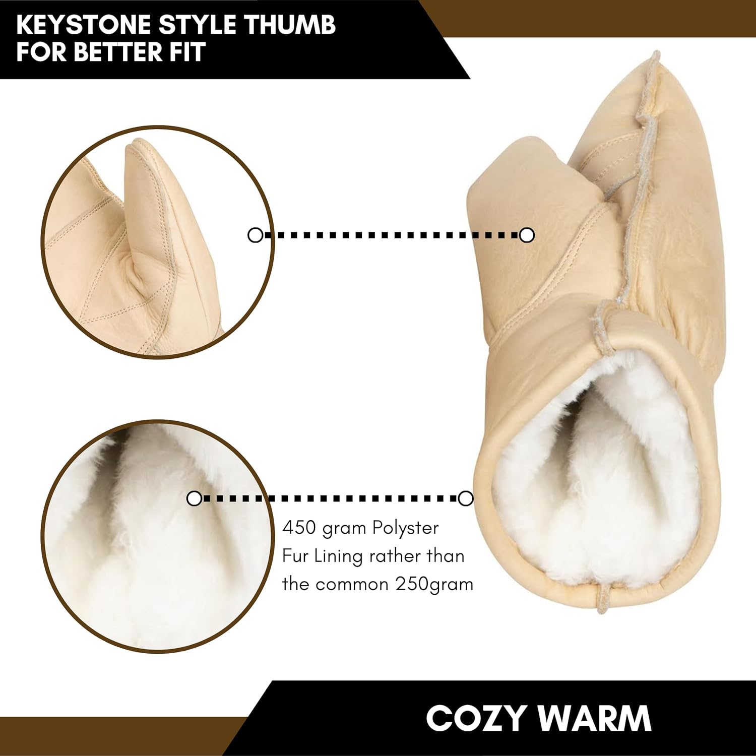 Mens Chopper Mittens - Heavy Duty Waterproof Leather Winter Mittens with Double Stitched Sewing