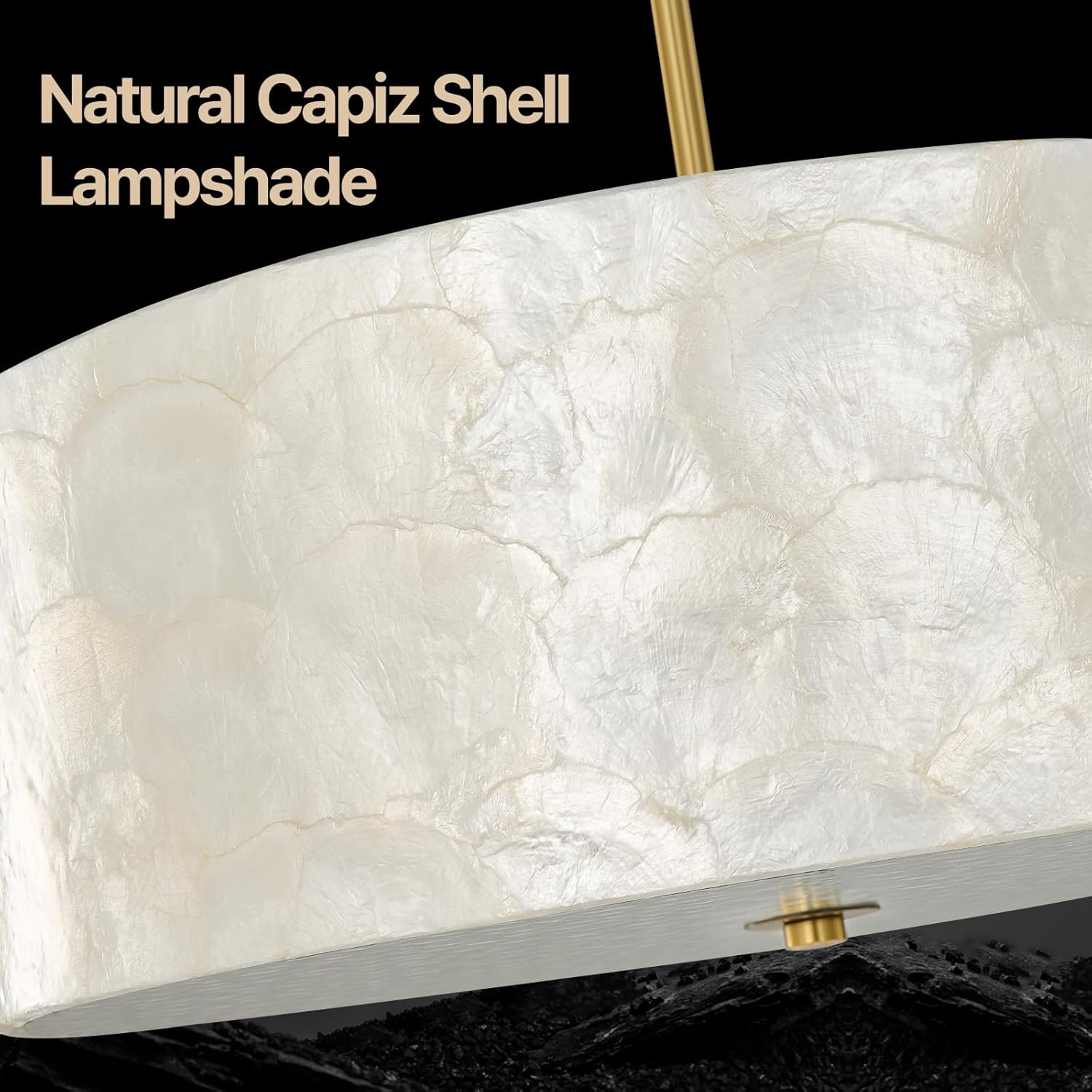 Coastal Drum Capiz Shell Chandelier: 18" Gold Modern White Round Seashell Shade with Hammered Glass Chandeliers - Dining Room Pendant Light Fixtures for Living Room Foyer Entryway Bedroom Bathroom