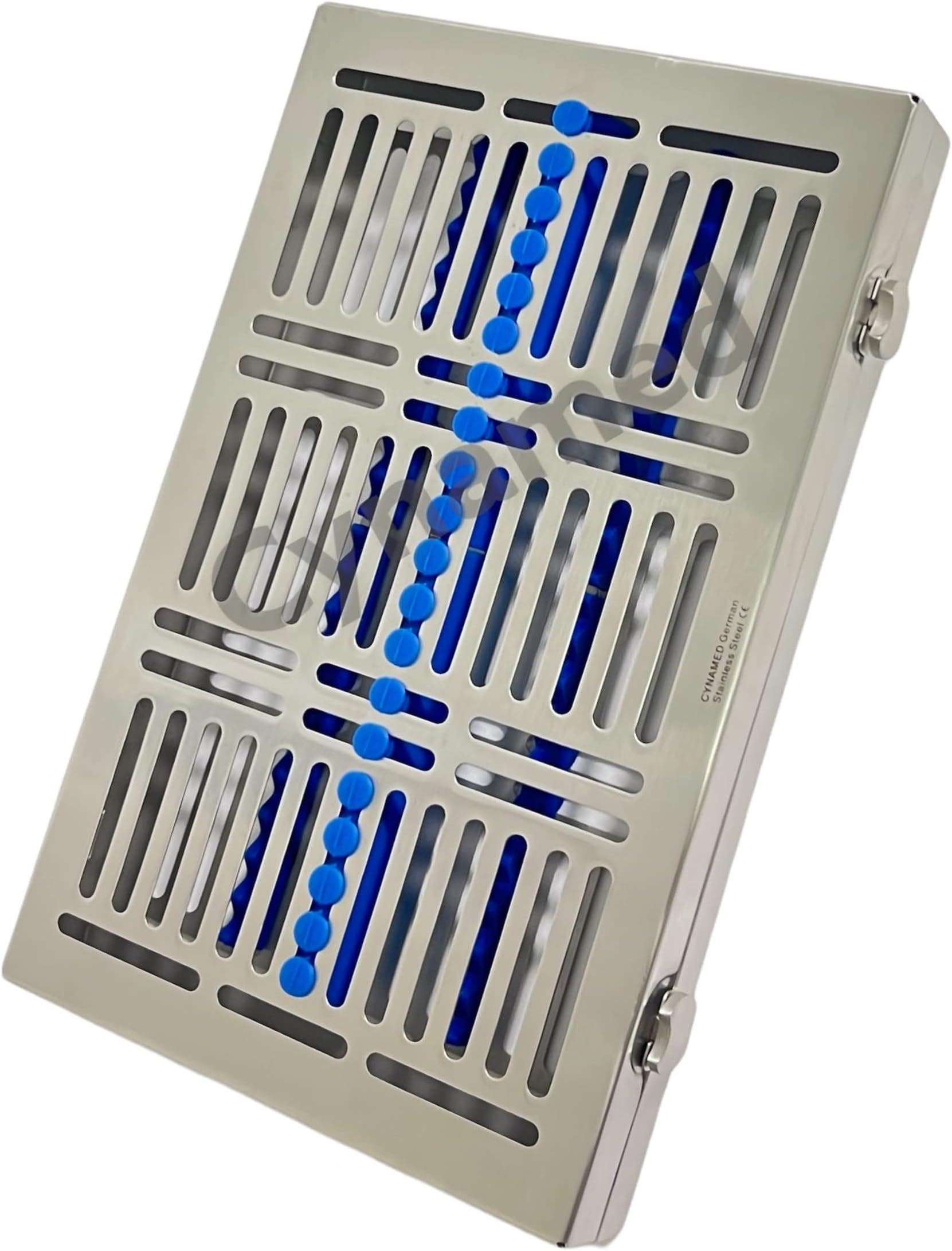 Turn Button Premium German Dental Veterinary Autoclave Sterilization Cassettes for 20 Instruments-Detachable LID Double Botton Type for Big Parts (Cynamed) (Blue)