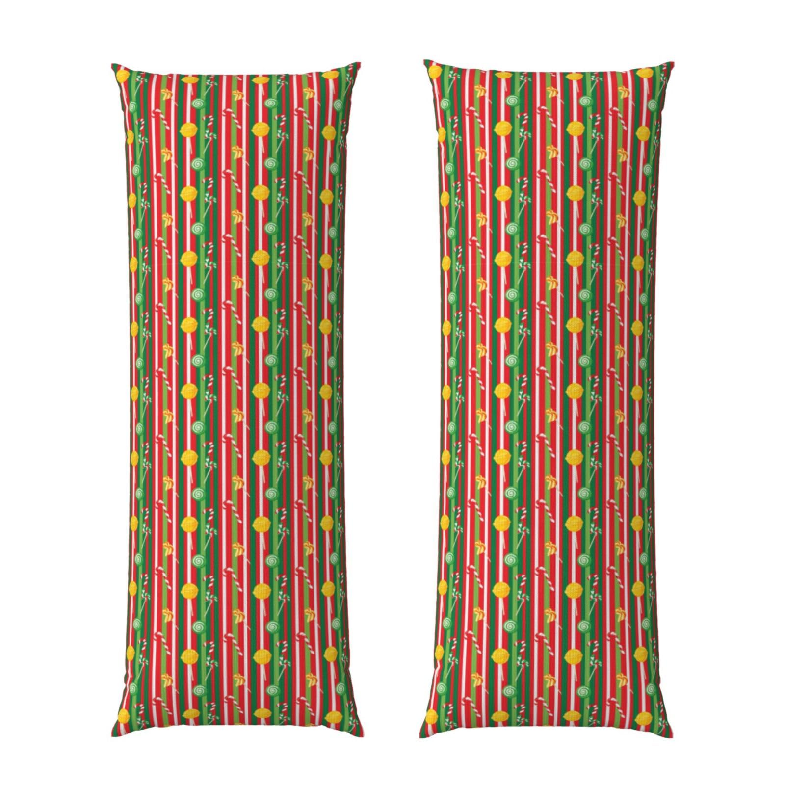 Body Pillow Cover 20x60 Inch, Christmas Red Green Sweet Candy Cane, Plush Velvet Long Pillowcase with Zipper, Softffy Rectangular Case for Couch Bed Hotel Decor