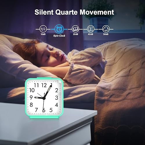 Miniatura 3 de JXTZ Reloj despertador analógico, reloj de noche alimentado por batería, reloj de viaje silencioso sin tictac con luz nocturna, repetición, fácil de