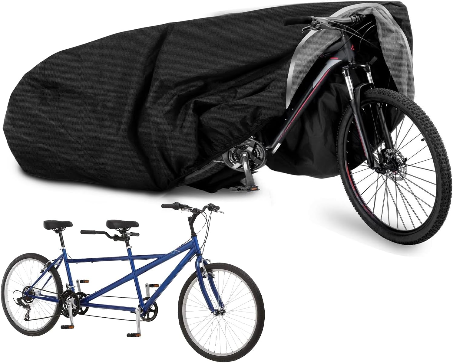 Extra Long Bike Cover, Tandem Bicycle Cover, 420D Heavy Duty Oxford Waterproof 2 Seater Bike Cover, Outdoor Sun Rain Snow Protector for City Bike Mountain Bike Electric Bike