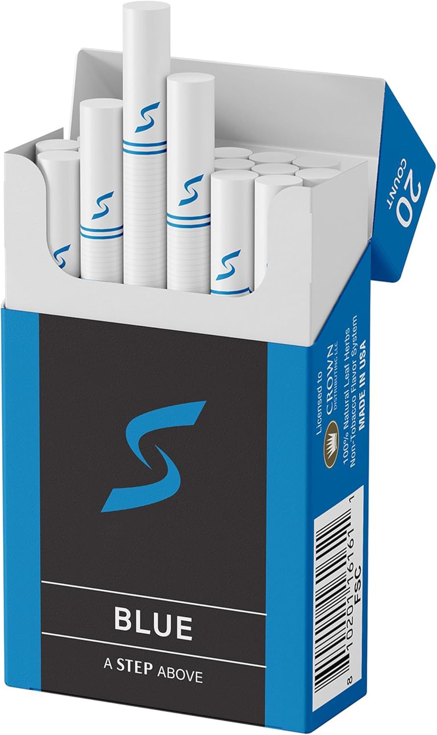 STEP Blue Light Smooth Herbal Cigarettes - Full Carton - Tobacco & Nicotine Free - Tastes Like a Real Cigarette (10 Boxes = 200ct)