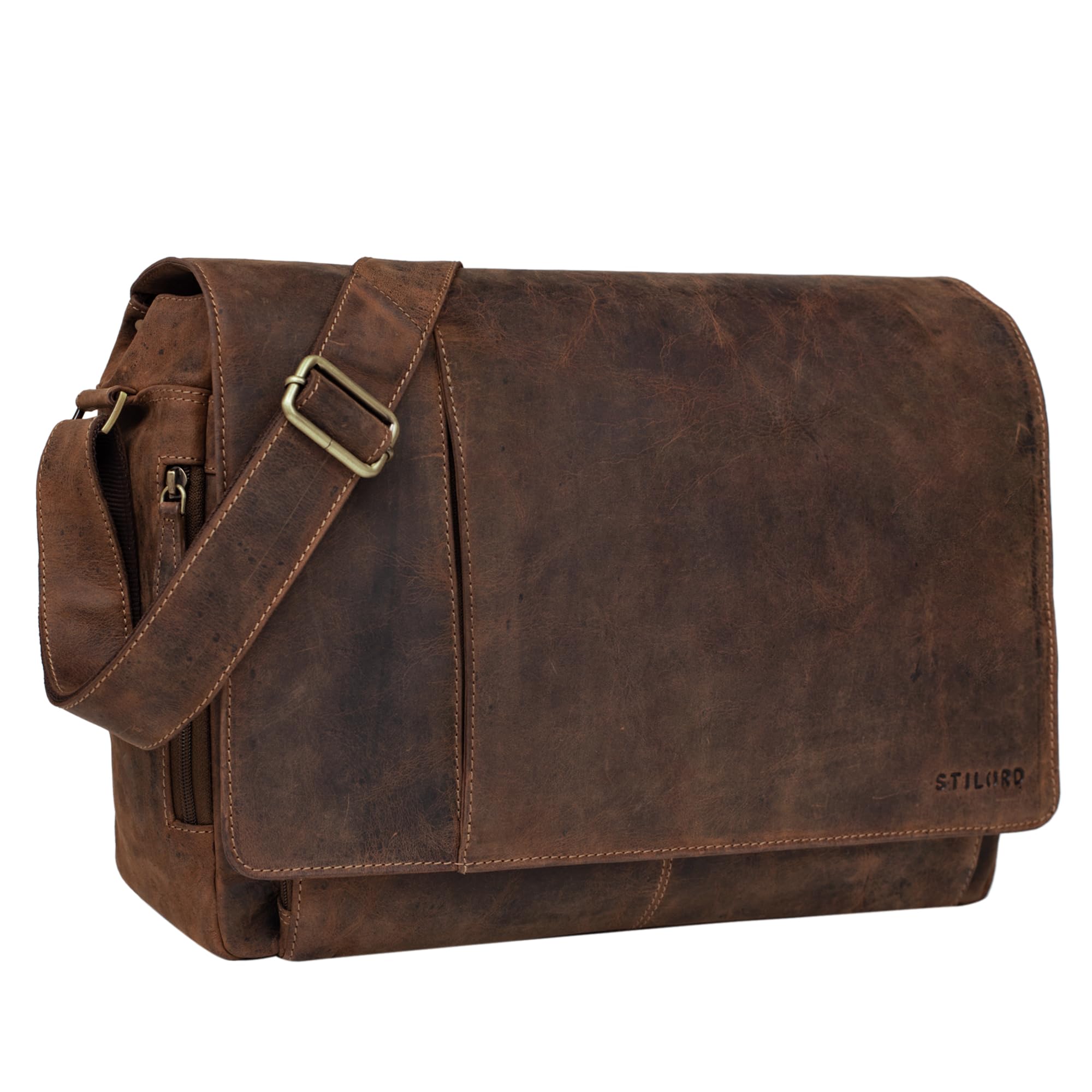 STILORD Vintage Umhängetasche Leder groß für Herren Damen 15.6 Zoll Laptoptasche Unitasche Bürotasche Moderne Aktentasche aus echtem Büffelleder
