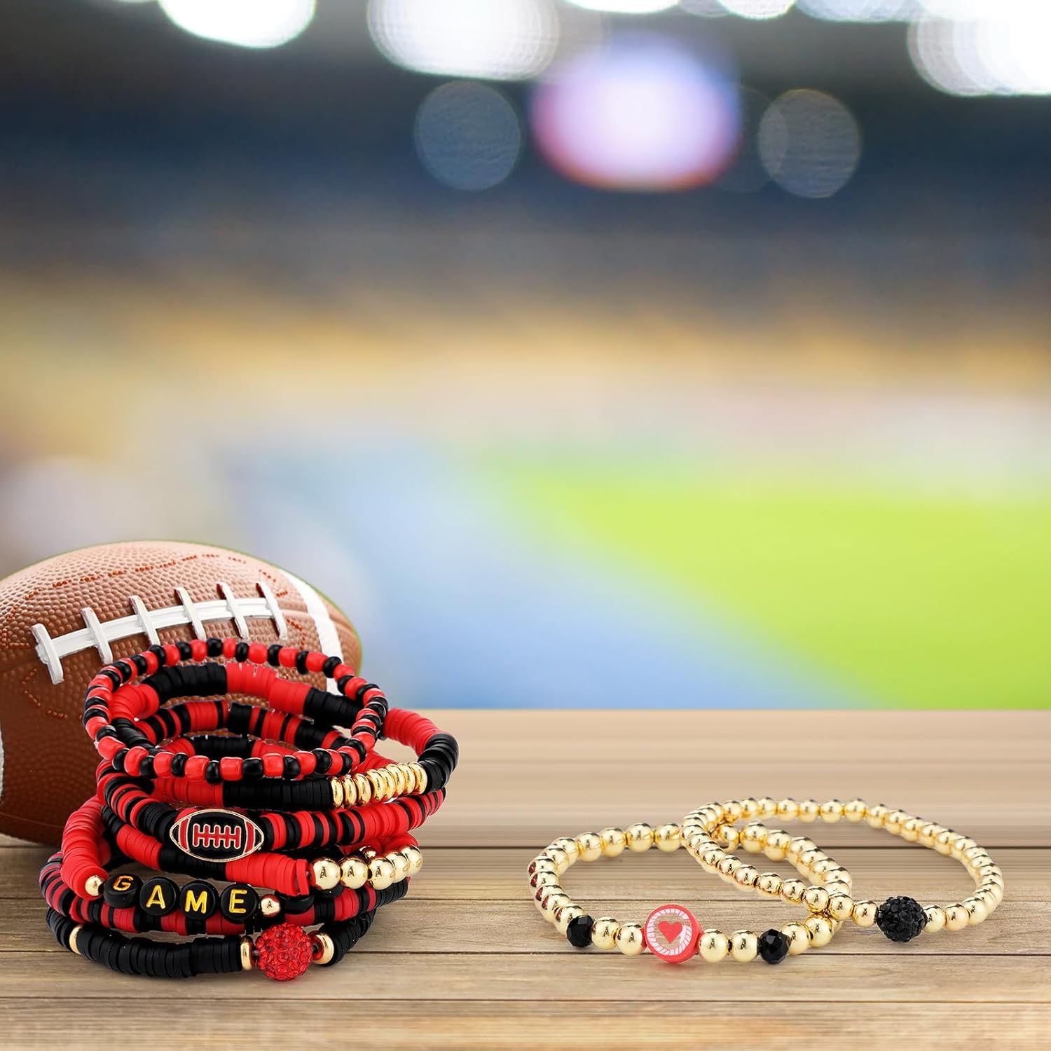 Landical 36 Pcs Football Game Day Heishi Bracelets for Women Spirit Day Accessories Stackbale Clay Bracelets Beaded Stretch Bracelet Football Mom Accessories Outfits Jewelry Gifts - Image 6