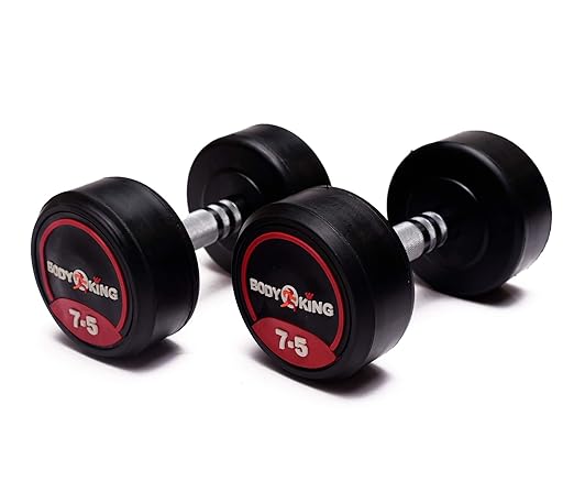 IRIS Fitness Body King Rubber Coated Dumbbells with knurled Steel Grip, Heavy Dumbbells Set- Pair of Dumbbells (7.5 Kg x 2 Pcs)