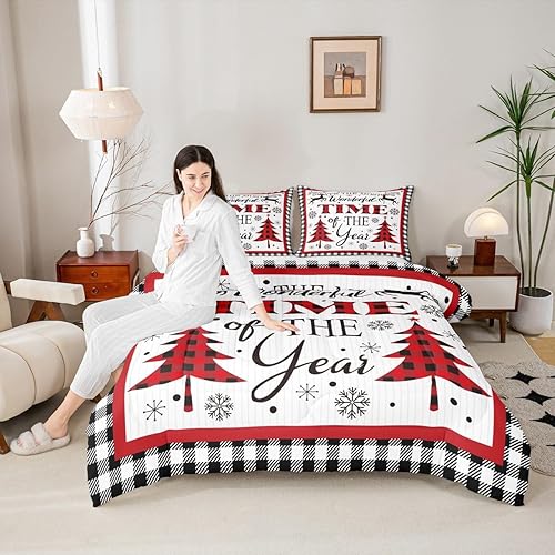 Miniatura 19 de Juego de edredón de Navidad para niños tamaño queen, ropa de cama festiva de dulces navideños, decoración de dormitorio/cabaña de Navidad para Multi