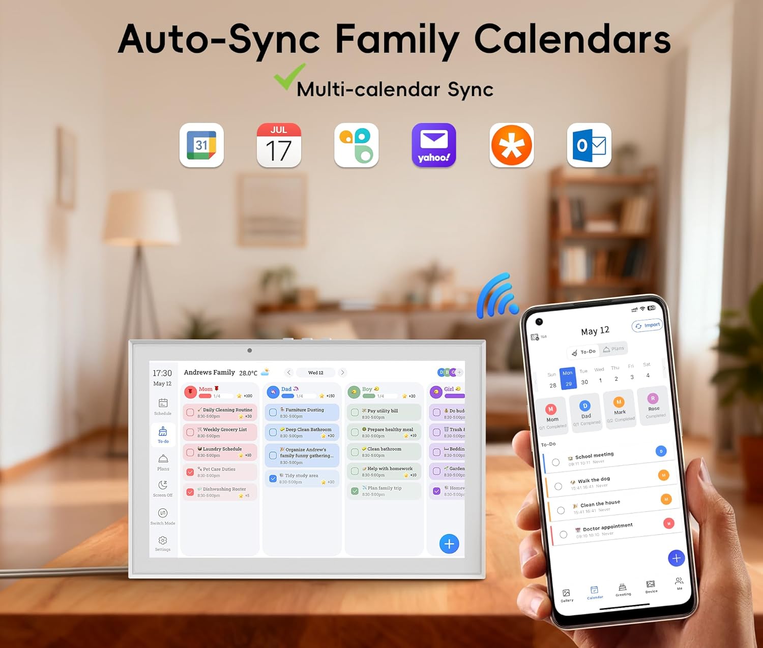 Digital Calendar, 10.1-inch Smart Wall Planner Electronic Calendar & Chore Chart, Smart Touchscreen Interactive Display for Family Schedules, Organize Your Daily & Family Routines, Desk & Wall Mount