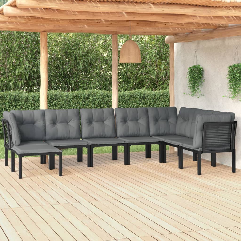 8 Piece Modular Garden Lounge Set, Black Synthetic Poly Rattan Patio Furniture, Outdoor Table and Chairs for Balcony, Sunroom, Terrace, 242.5 lbs Capacity