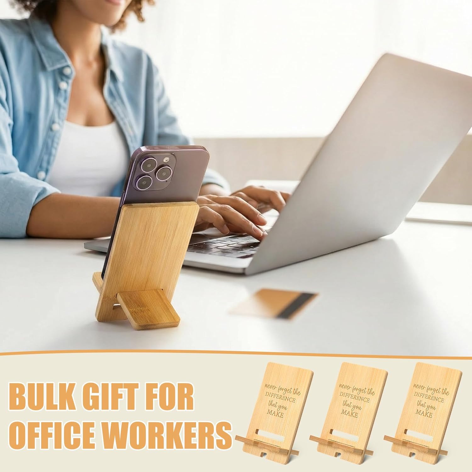 Ripeng 30 Pcs Employee Appreciation Gifts Bulk Bamboo Phone Stand for Desk Office Workers Inspiration Thank You Gift for Team Coworkers Staff Volunteer Nurse Teacher Colleagues Gratitude (Difference)