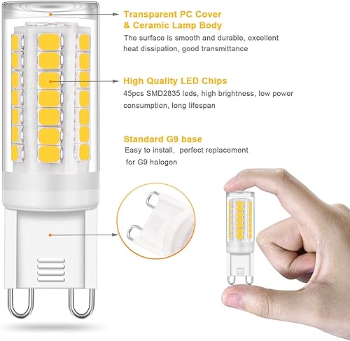 Miniatura 4 de YUIIP Bombillas LED G9 de 4 W 4000 K, color blanco natural, equivalente a bombilla halógena de 40 W, equivalente a bombilla halógena de 40 W,