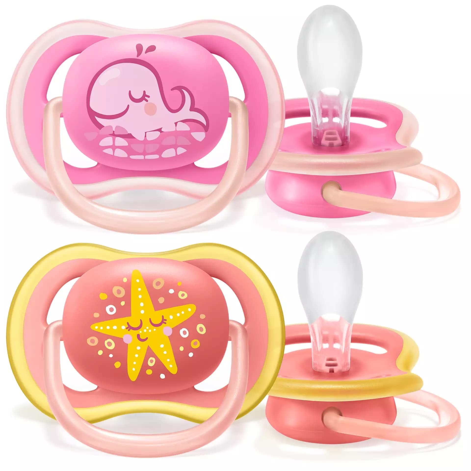 Philips Avent Ultra Air Free-flow Pacifier/Soother, 6-18 Months, Mixed, Deco, 2 Count, SCF085/06