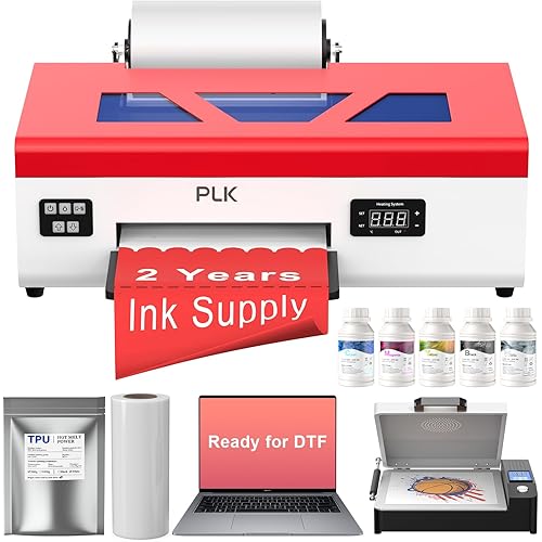PLK A4 DTF Printer Upgrade L805, Easy-Maintenance,White Ink Circulation,Direct to Film Transfer for Custom T-Shirt/Textile Printing,Semi-Auto Cleaning (Printer+Oven+Laptop)